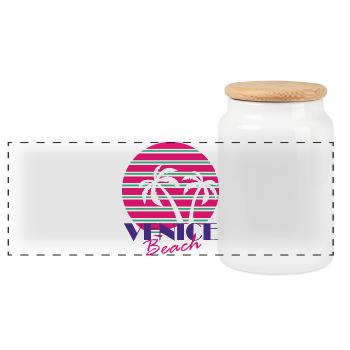 Venice Beach with palm trees - Panoramic Cookie Jar with Wooden Lid - white - Front