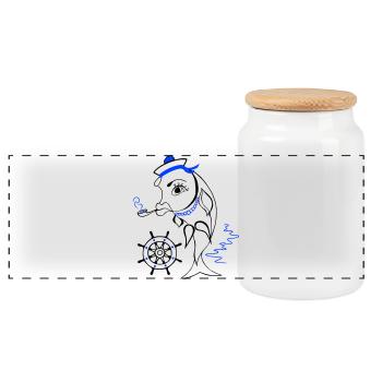 Marin, Poisson, Ahoy - Boîte à biscuits avec couvercle en bois - blanc - Devant