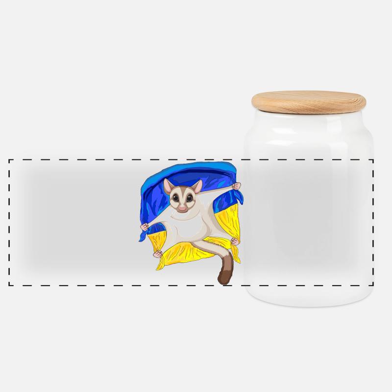 Niedlicher Sugar Glider mit Ukraine Flagge - Panorama Keksdose mit Holzdeckel - Weiß