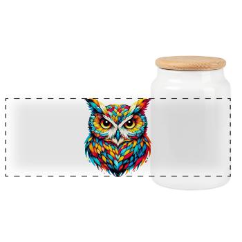 Owl - Panoramic Cookie Jar with Wooden Lid - white - Front