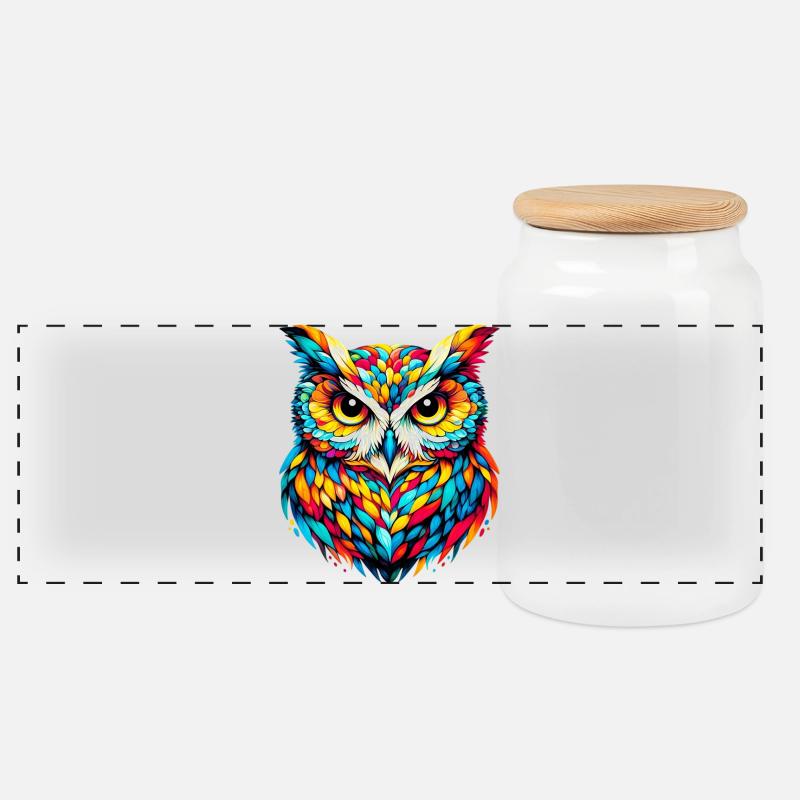 Owl - Panoramic Cookie Jar with Wooden Lid - white