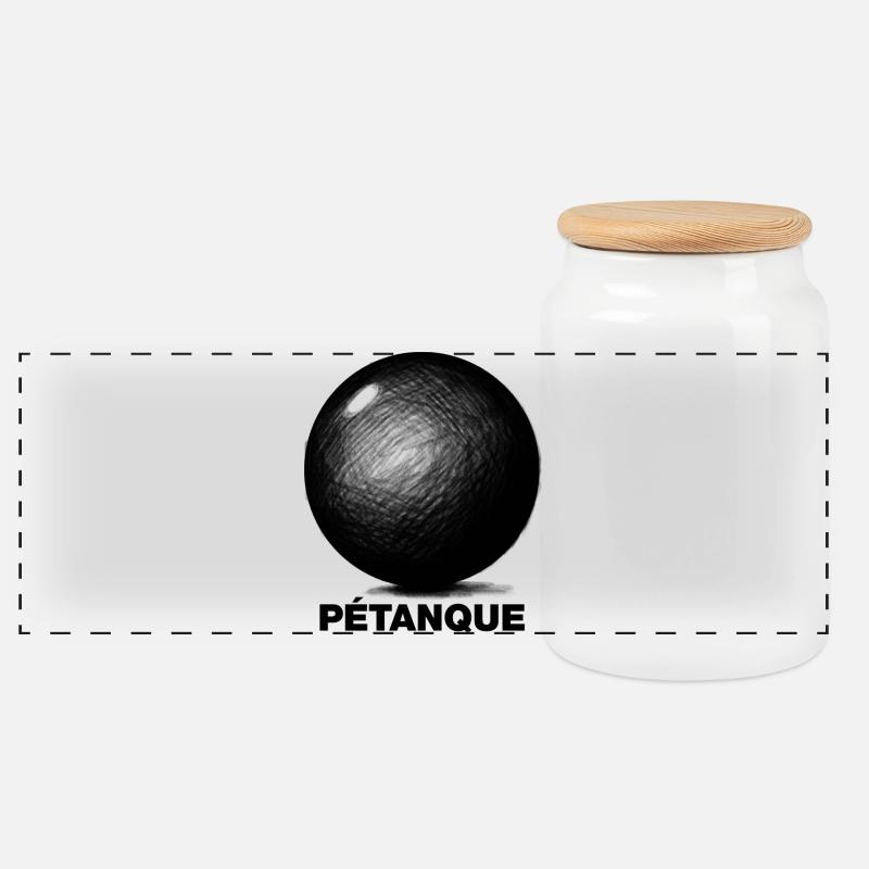 Boule/Petanque - Panoramic Cookie Jar with Wooden Lid - white