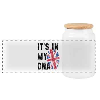 Union Jack Fingerabdruck - Panorama Keksdose mit Holzdeckel - Weiß - Vorne