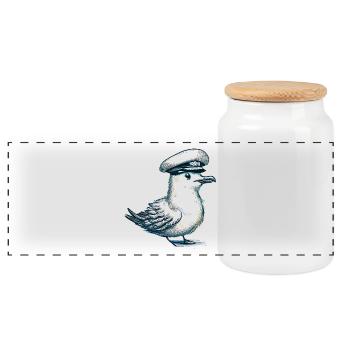 Seagull - Panoramic Cookie Jar with Wooden Lid - white - Front