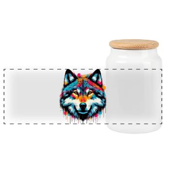 Wolf - Panorama Keksdose mit Holzdeckel - Weiß - Vorne
