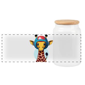 Space Giraffe with Helmet - Panoramic Cookie Jar with Wooden Lid - white - Front