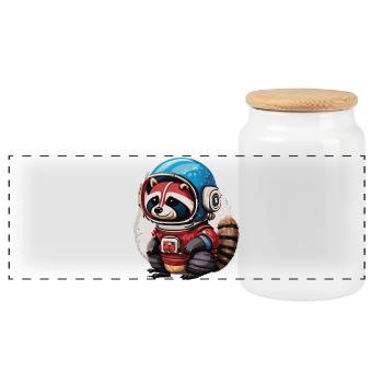 Spaceman raccoon with smartphone - Panoramic Cookie Jar with Wooden Lid - white - Front