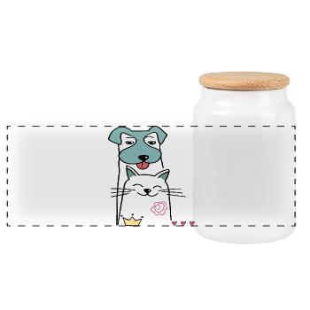 Chien et chat - Boîte à biscuits avec couvercle en bois - blanc - Devant