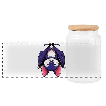 Bat - Panoramic Cookie Jar with Wooden Lid - white - Front