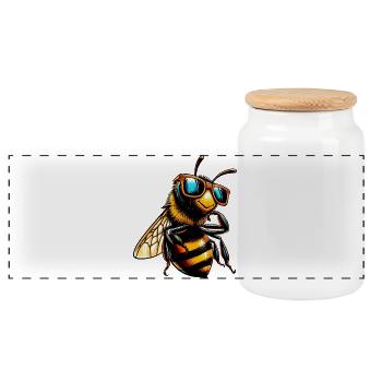 Bee with Sunglasses - Panoramic Cookie Jar with Wooden Lid - white - Front