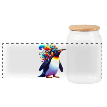 Pingouin - Boîte à biscuits avec couvercle en bois - blanc - Devant