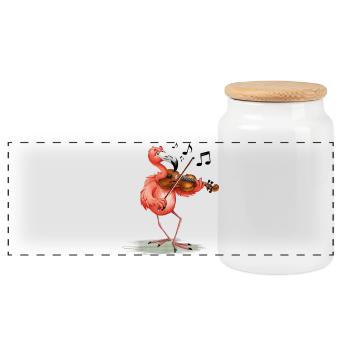 Flamingo Violinist - Panoramic Cookie Jar with Wooden Lid - white - Front