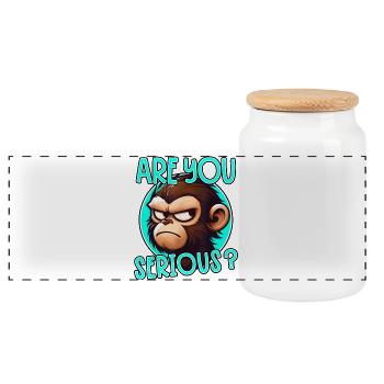 Are You Serious Monkey - Panoramic Cookie Jar with Wooden Lid - white - Front