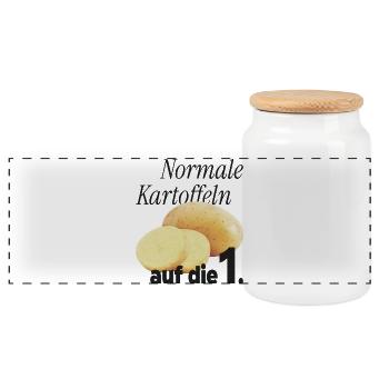 Normal potatoes on the 1. - Panoramic Cookie Jar with Wooden Lid - white - Front
