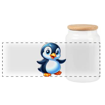 Penguin - Panoramic Cookie Jar with Wooden Lid - white - Front