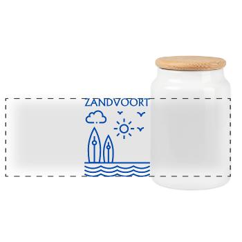 Zandvoort Coastal Surf Scene - Panoramic Cookie Jar with Wooden Lid - white - Front