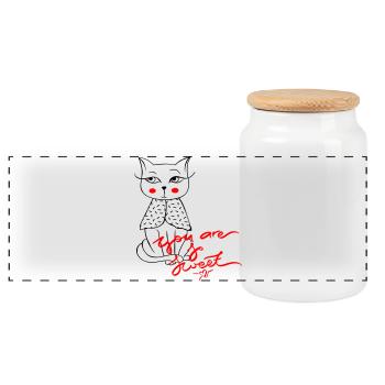 Tu es doux, chat - Boîte à biscuits avec couvercle en bois - blanc - Devant