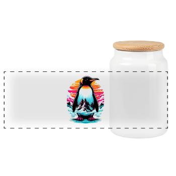 Pingouin - Boîte à biscuits avec couvercle en bois - blanc - Devant
