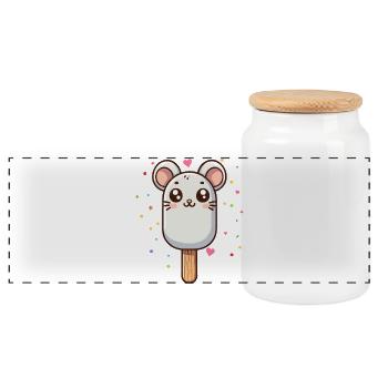Motif de glace souris mignon pour l’été - Boîte à biscuits avec couvercle en bois - blanc - Devant