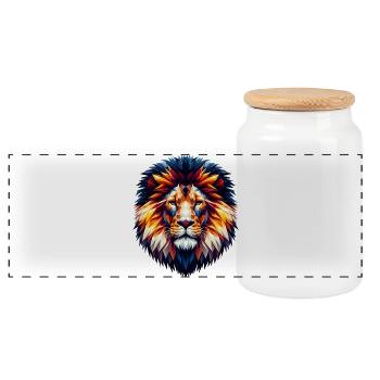 Polygonal Lion - Boîte à biscuits avec couvercle en bois - blanc - Devant