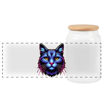 Cat - Panoramic Cookie Jar with Wooden Lid - white - Front