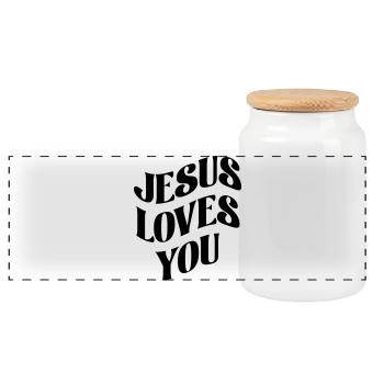 Jesus liebt Dich - Panorama Keksdose mit Holzdeckel - Weiß - Vorne