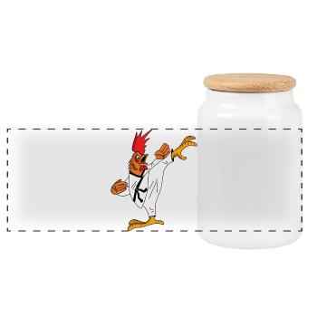 Coq et karaté - Boîte à biscuits avec couvercle en bois - blanc - Devant