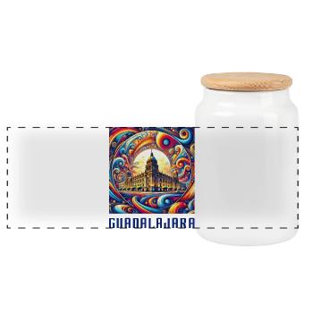 Guadalajara Mexico abstract design - Panoramic Cookie Jar with Wooden Lid - white - Front