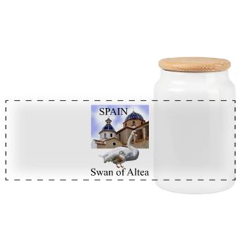Cygnes ornés et architecture espagnole - Boîte à biscuits avec couvercle en bois - blanc - Devant