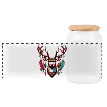 American Indian Deer American Red Indians - Panoramic Cookie Jar with Wooden Lid - white - Front