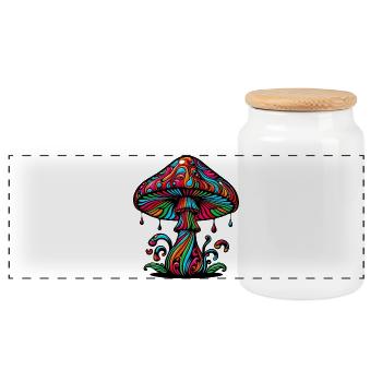 Fungo Funghi Mushroom Mushrooms - Panoramic Cookie Jar with Wooden Lid - white - Front