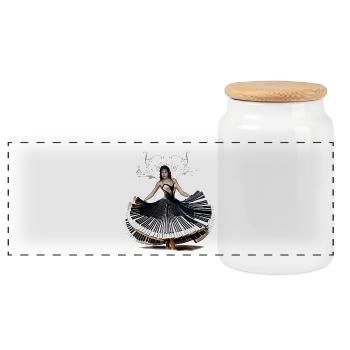 Frau tanzt elegant - Panorama Keksdose mit Holzdeckel - Weiß - Vorne