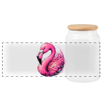 Flamingo - Panorama Keksdose mit Holzdeckel - Weiß - Vorne