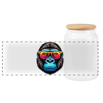 Gorillas with sunglasses - Panoramic Cookie Jar with Wooden Lid - white - Front