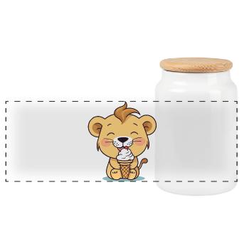 Lion eats ice cream - Panoramic Cookie Jar with Wooden Lid - white - Front
