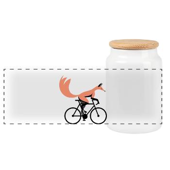 Renard à vélo - Boîte à biscuits avec couvercle en bois - blanc - Devant
