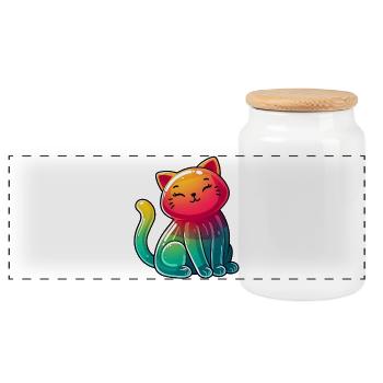 Chat - Boîte à biscuits avec couvercle en bois - blanc - Devant