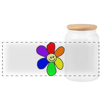 Rainbow flower - Panoramic Cookie Jar with Wooden Lid - white - Front