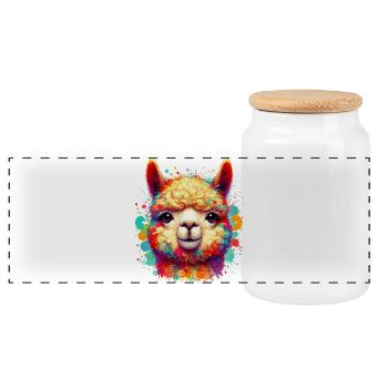 Alpaca - Panoramic Cookie Jar with Wooden Lid - white - Front