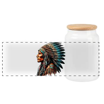 Amerikanisch, Indianer, Amerikaner - Panorama Keksdose mit Holzdeckel - Weiß - Vorne