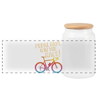 Pedal Fast Win The Race Bicycle Design - Panoramic Cookie Jar with Wooden Lid - white - Front