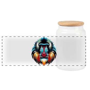 Mandrill-Affe - Panorama Keksdose mit Holzdeckel - Weiß - Vorne