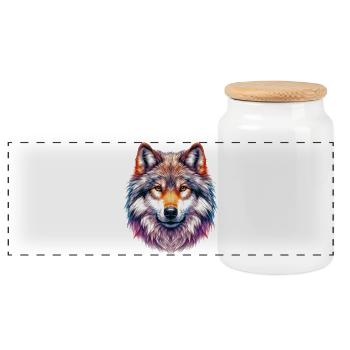 Wolf - Panorama Keksdose mit Holzdeckel - Weiß - Vorne