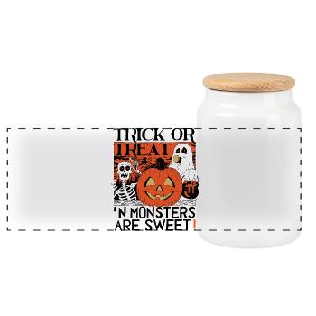 Trick or treat - Panoramic Cookie Jar with Wooden Lid - white - Front