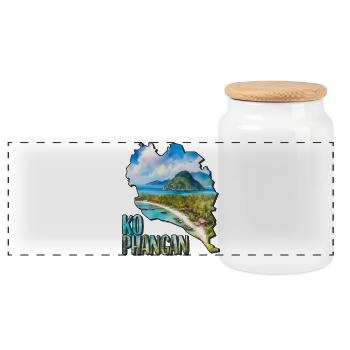 Watercolor Map Ko Phangan - Panoramic Cookie Jar with Wooden Lid - white - Front