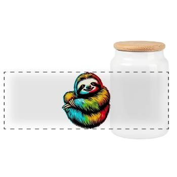 Sloth - Panoramic Cookie Jar with Wooden Lid - white - Front
