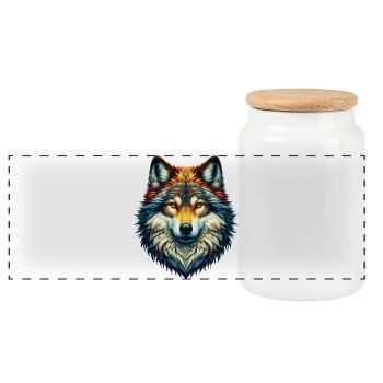 Wolf - Panorama Keksdose mit Holzdeckel - Weiß - Vorne