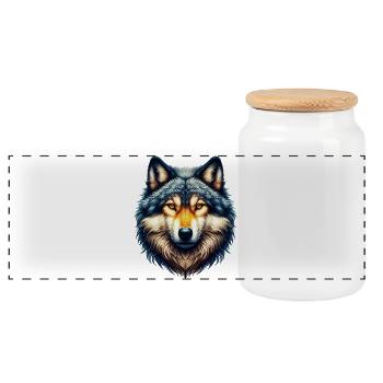 Wolf - Panorama Keksdose mit Holzdeckel - Weiß - Vorne