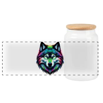 Loup - Boîte à biscuits avec couvercle en bois - blanc - Devant