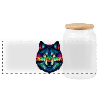 Wolf - Panorama Keksdose mit Holzdeckel - Weiß - Vorne